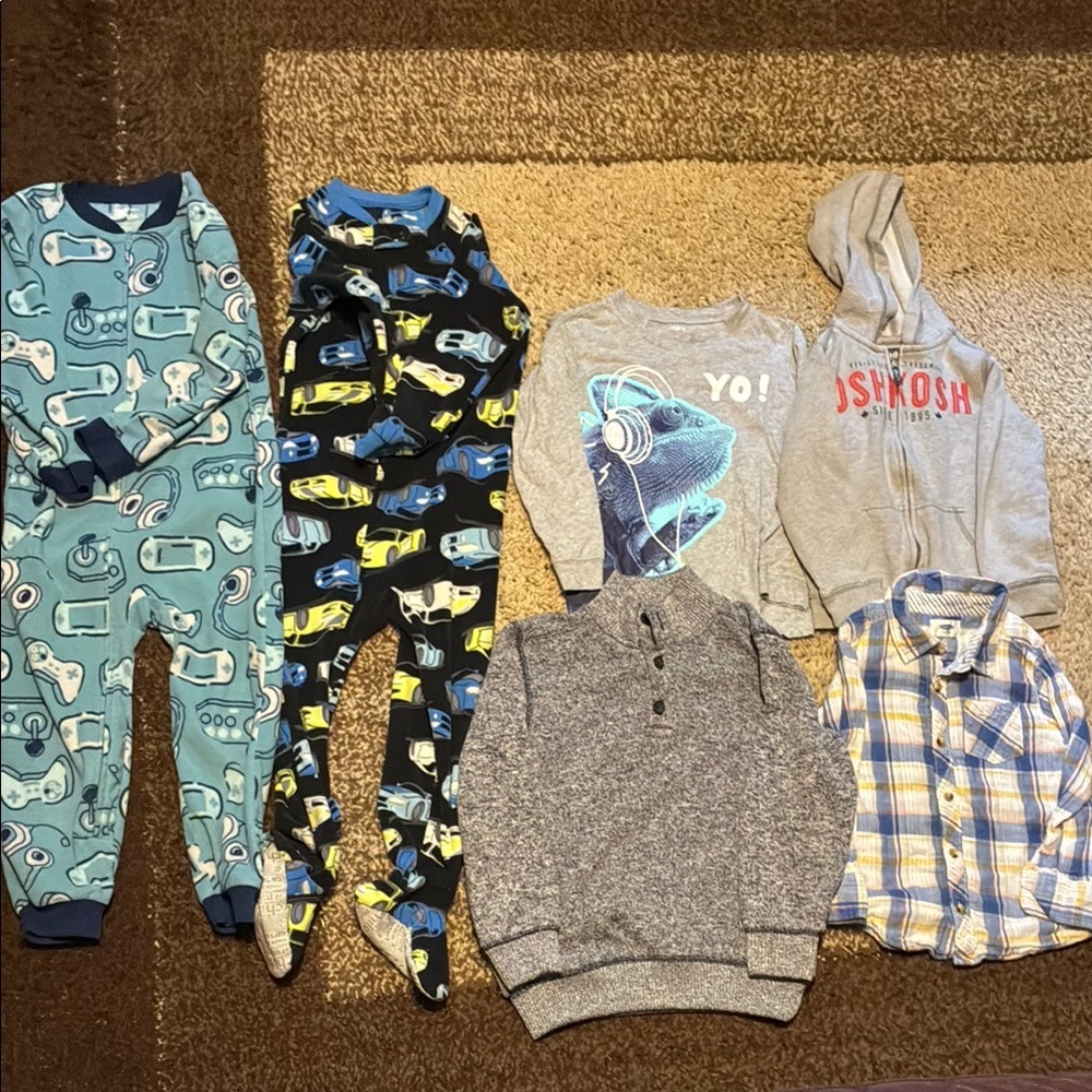 Assorted Blue and Gray Pajama Sleepers, Sweaters and Shirts